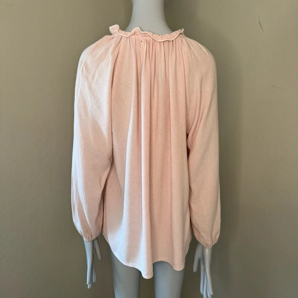 XIRENA Camila Crepe Top Rosefinch Pale Pink V-Neck Long Sleeve Loose Fit Size SM - Picture 10 of 16